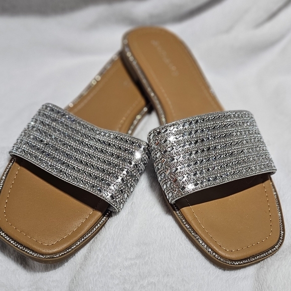 Andiamo Shoes - Sparkling Silver Slide Sandals